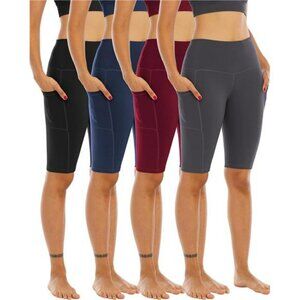 Womens High Waisted Biker Yoga Shorts 4 Pack with Pockets Workout Gym